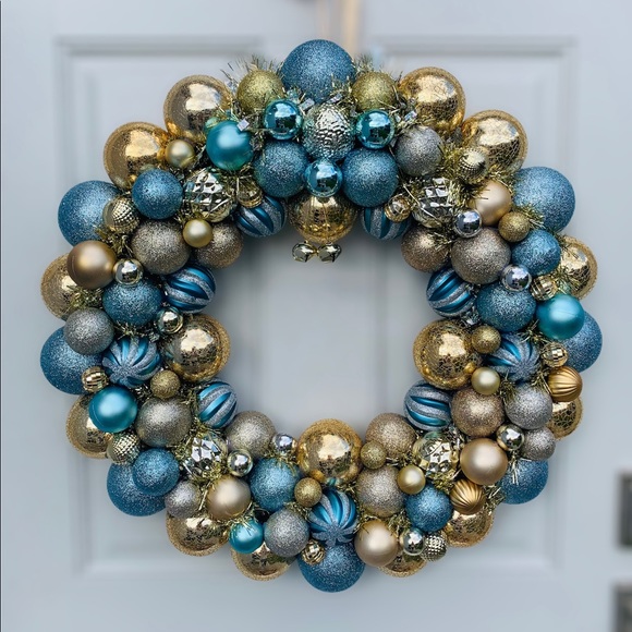 Ornament bauble wreath blue and gold Christmas - Picture 3 of 5